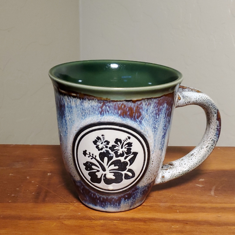 Hibiscus Mug Drip Glaze Pottery Mug 16oz Large Handle Coffee Tea Cup